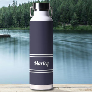 Simple Modern Minimal Name Stylish Navy Blue Water Bottle