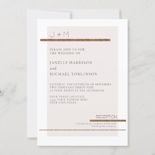 Simple Modern Minimal Pale Blush Pink Gold Wedding Invitation
