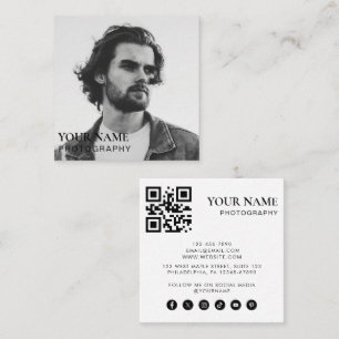 Simple Modern Minimal Photo QR Code Social Media Square Business Card