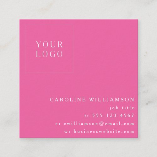 Simple Modern Minimal Professional Logo Hot Pink Square Business Card