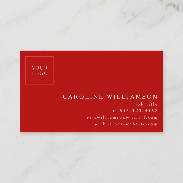 Simple Modern Minimal Professional Logo in Red Business Card (Front)