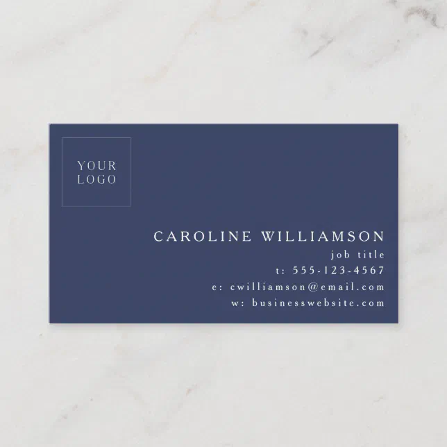 Simple Modern Minimal Professional Logo Navy Blue Business Card | Zazzle