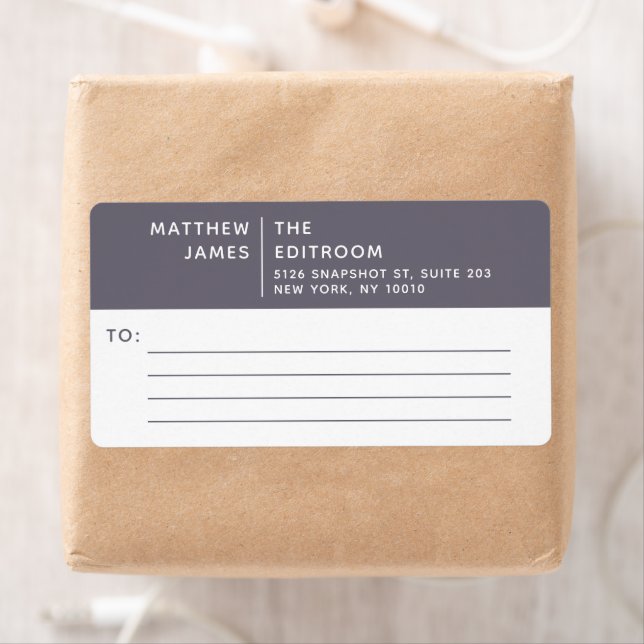 Simple Modern Minimal Purple Gray White Business Label (Insitu)