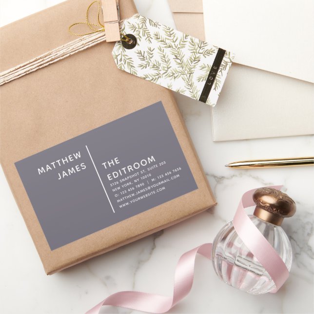 Simple Modern Minimal Purple Gray White Rectangular Sticker (Gifting)