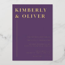 Simple Modern Minimal Purple Wedding Foil Invitation