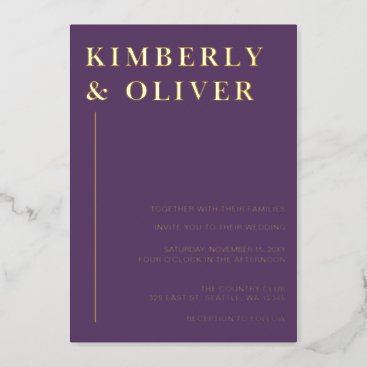 Simple Modern Minimal Purple Wedding Foil Invitation