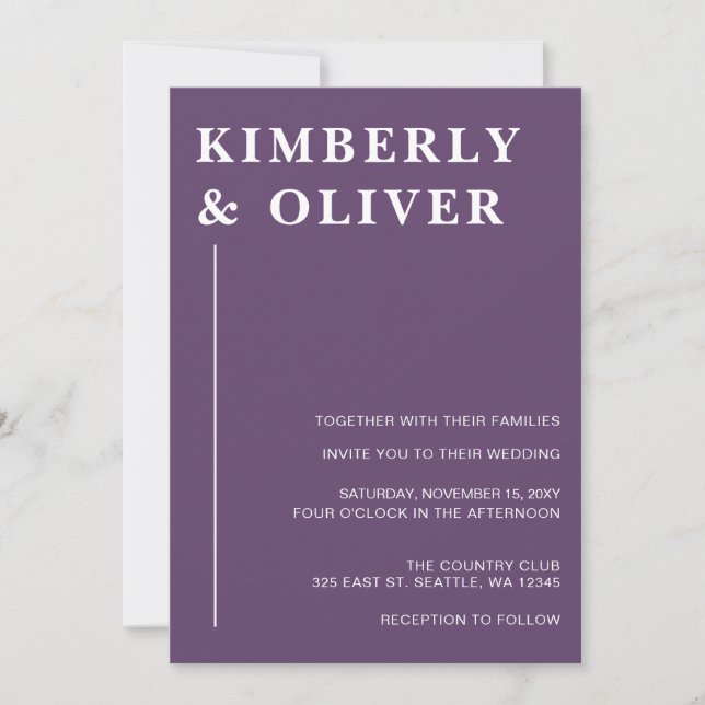 Simple Modern Minimal Purple Wedding Invitation (Front)