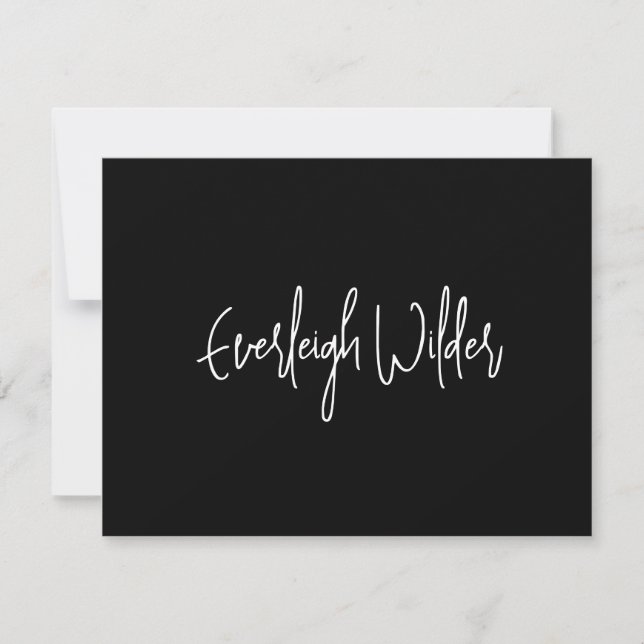 Simple Modern Minimal Script Typography Black Note Card (Front)