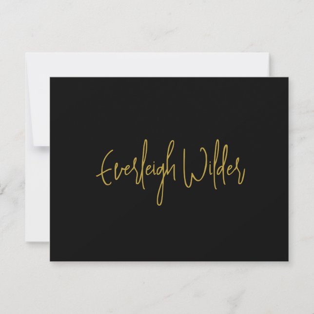Simple Modern Minimal Script Typography Gold Black Note Card (Front)