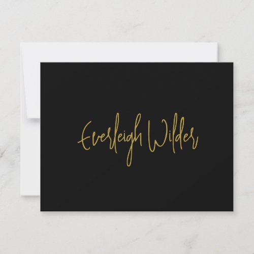 Simple Modern Minimal Script Typography Gold Black Note Card