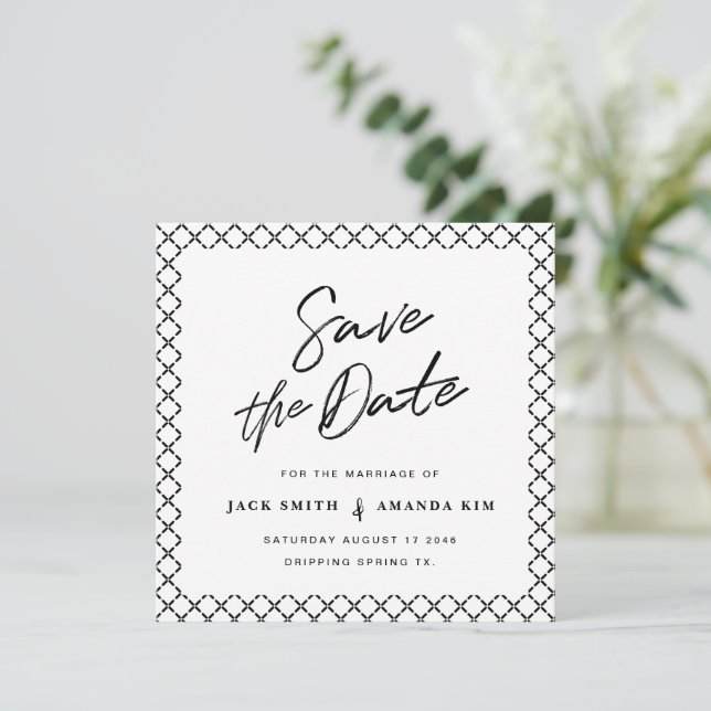 Simple Modern minimal Script Wedding save the date (Standing Front)