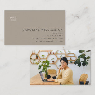 Simple Modern Minimal Taupe Brown Logo Photo  Business Card