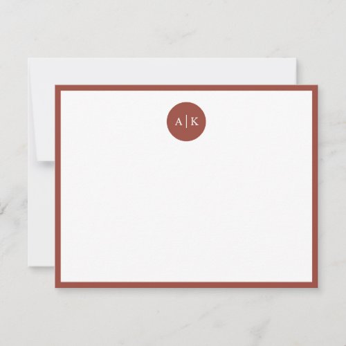 Simple Modern Minimal Terracotta Circle Monogram   Note Card