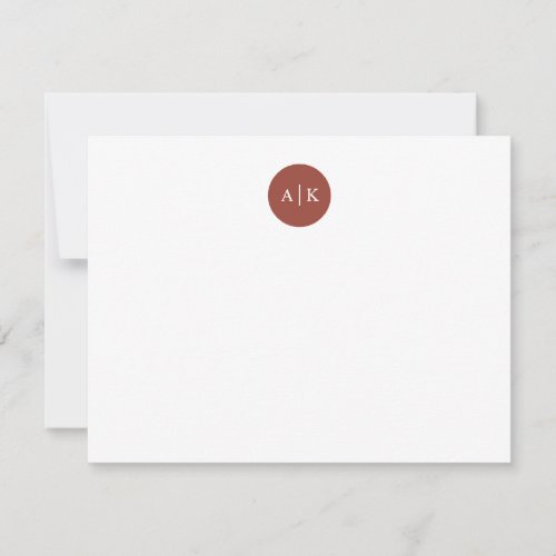 Simple Modern Minimal Terracotta Circle Monogram  Note Card