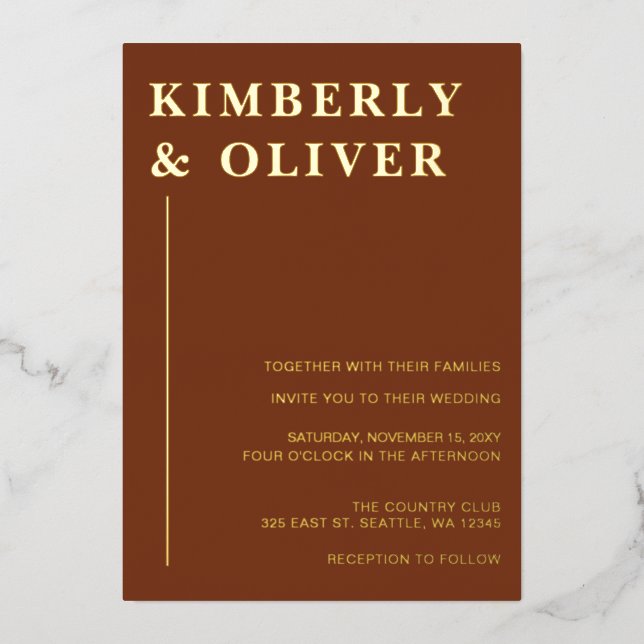 Simple Modern Minimal Terracotta Wedding Foil Invitation (Front)