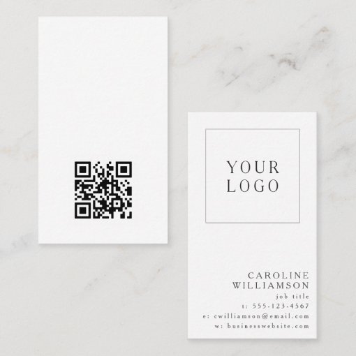 Simple Modern Minimal Vertical Logo QR Code Business Card | Zazzle