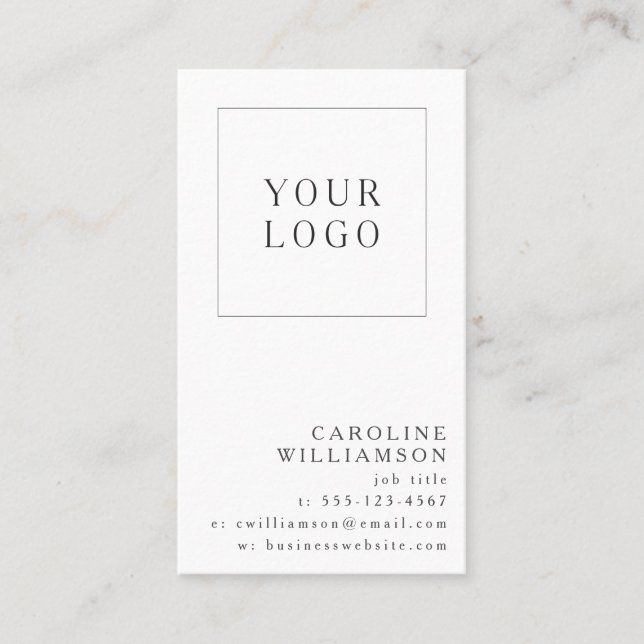 Simple Modern Minimal Vertical Logo QR Code Business Card (Front)