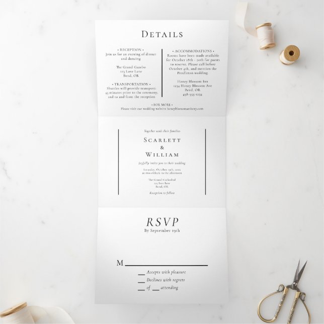 Simple Modern Minimal Wedding All in One Tri-Fold Invitation (Inside)