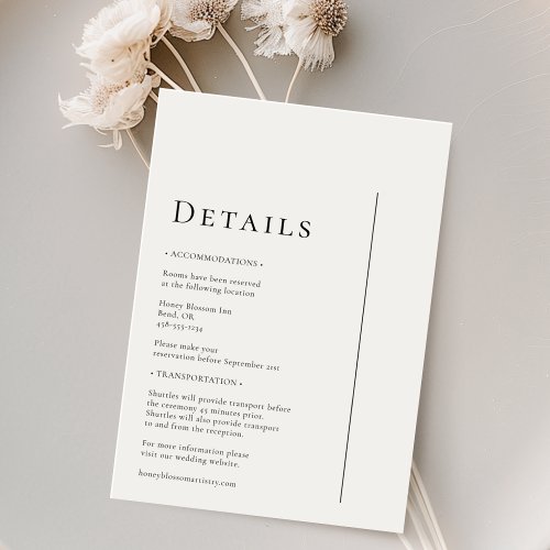 Simple Modern Minimal Wedding Details Enclosure Card