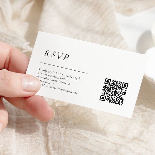 Simple Modern Minimal Wedding QR Code RSVP Enclosure Card