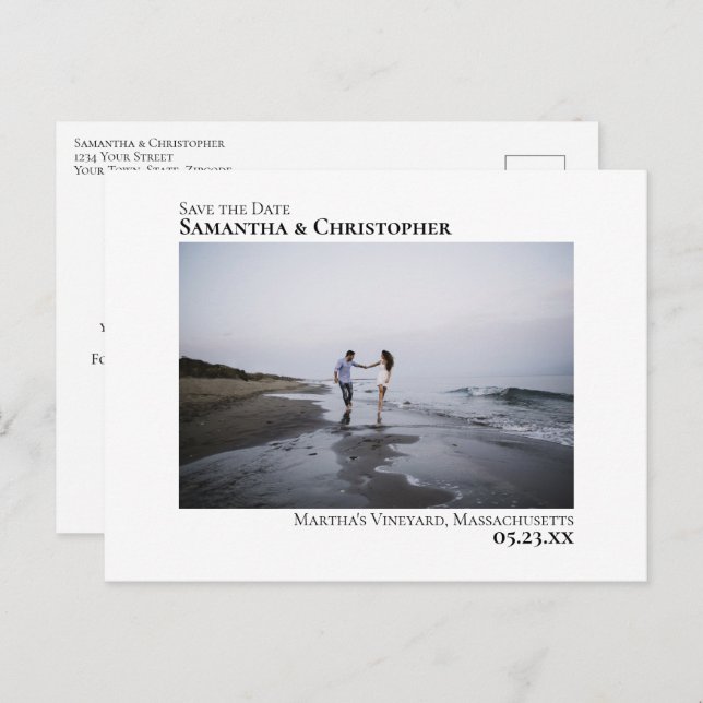 Simple Modern Minimal Wedding Save the Date Photo Announcement Postcard (Front/Back)