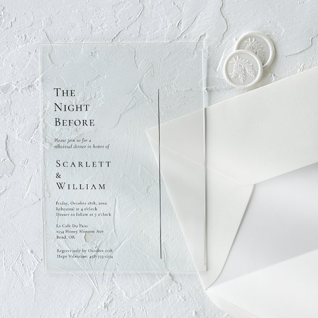 Simple Modern Minimal Wedding The Night Before Acrylic Invitations (Creator Uploaded)