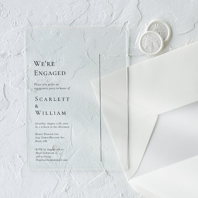 Simple Modern Minimal We're Engaged Acrylic Invitations (Creator Uploaded)