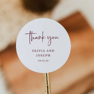 Simple Modern Minimal   White and Burgundy Wedding Classic Round Sticker