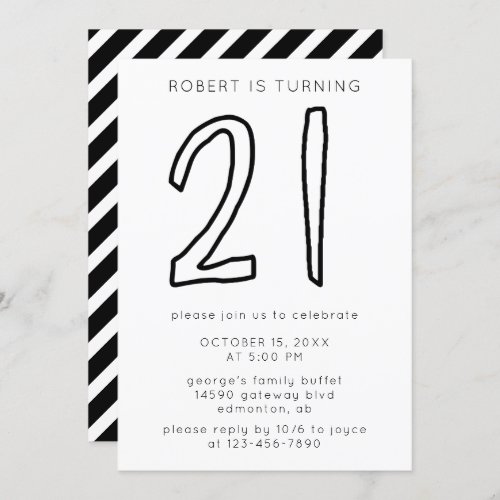 Simple Modern Minimalist 21st Birthday Stripes Invitation
