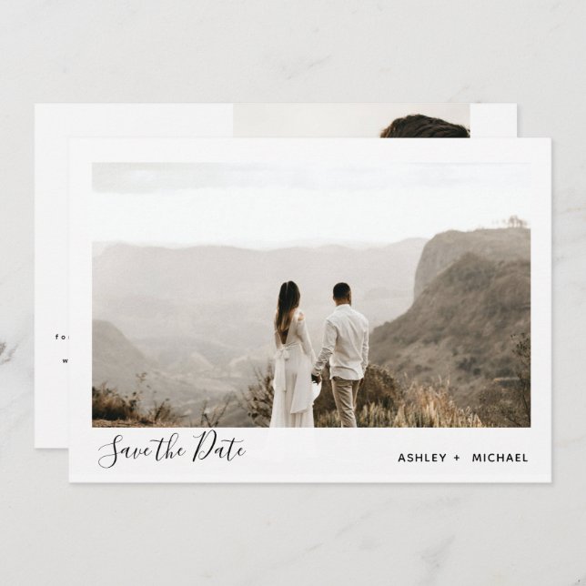 Simple Modern Minimalist 2 Photo Wedding Save The Date (Front/Back)