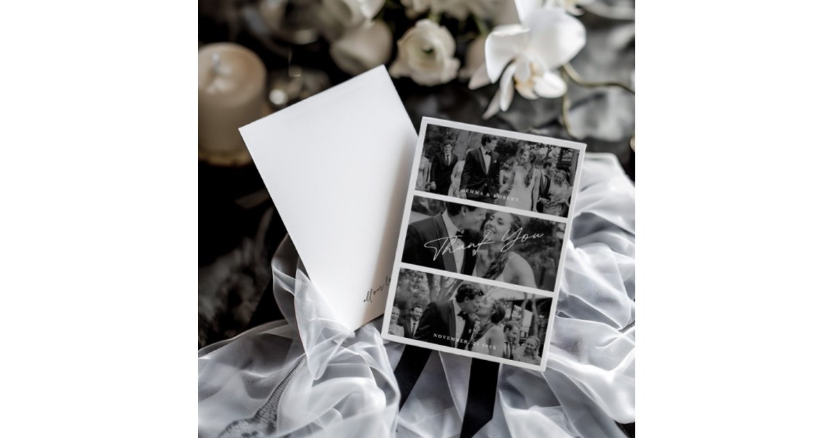 Simple Modern Minimalist 3 Photo Wedding Thank Yo You Card | Zazzle