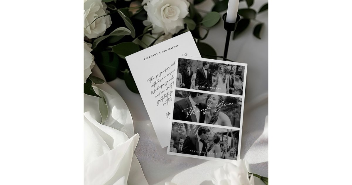 Simple Modern Minimalist 3 Photo Wedding Thank You Card | Zazzle