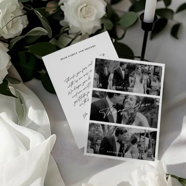 Simple Modern Minimalist 3 Photo Wedding Thank You Card | Zazzle