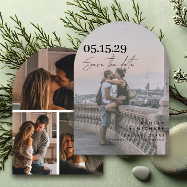 Simple Modern Minimalist 4 Photo Wedding Save The Date (Creator Uploaded)