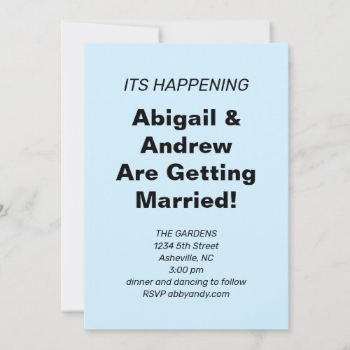 Simple Modern Minimalist Baby Blue Wedding Invitation