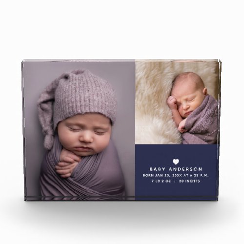 Simple Modern Minimalist Baby Boy Birth Date Stats Photo Block