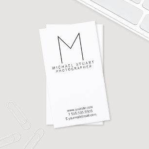 Simple Modern Minimalist Black and White Monogram Business Card