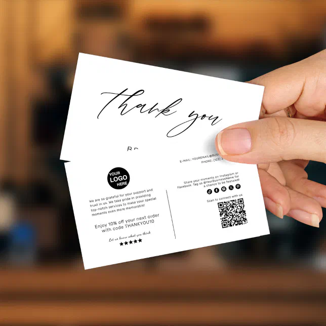 Simple Modern Minimalist Black And White Thank You Business Card | Zazzle