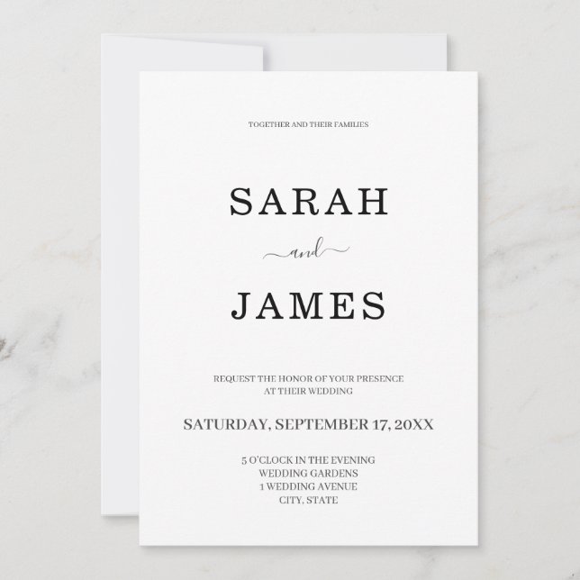 Simple Modern Minimalist Black and White Wedding Invitation (Front)