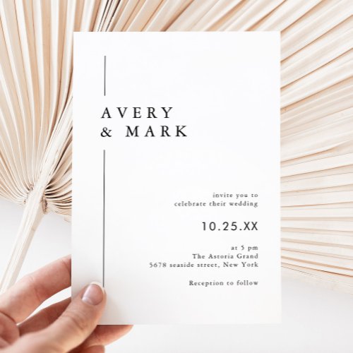 Simple Modern Minimalist Black And White Wedding Invitation