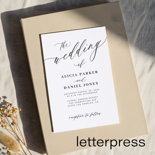 Simple modern minimalist black and white wedding letterpress photo cards (Creator Uploaded)