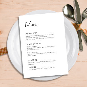 Simple Modern Minimalist Black and White Wedding Menu