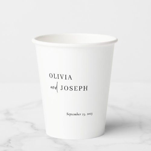 Simple Modern Minimalist  Black and White Wedding Paper Cups
