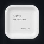 Simple Modern Minimalist | Black and White Wedding Paper Plates<br><div class="desc">These elegant,  black and white wedding or bridal shower paper plates are simple and minimalist yet very stylish due to the white modern handwritten script and clean layout.</div>