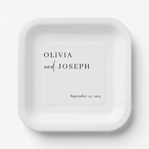 Simple Modern Minimalist  Black and White Wedding Paper Plates