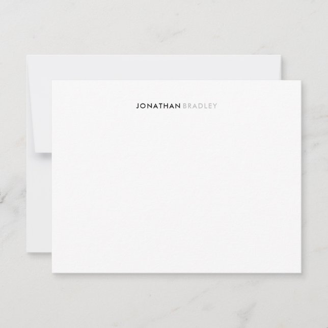 Simple Modern Minimalist Black Grey Full Name Note Card (Front)
