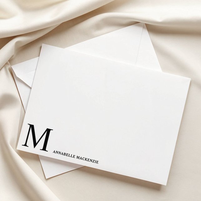 Simple Modern Minimalist Black Monogram Note Card (Creator Uploaded)