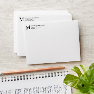 Simple Modern Minimalist Black Monogram Note Card Envelope