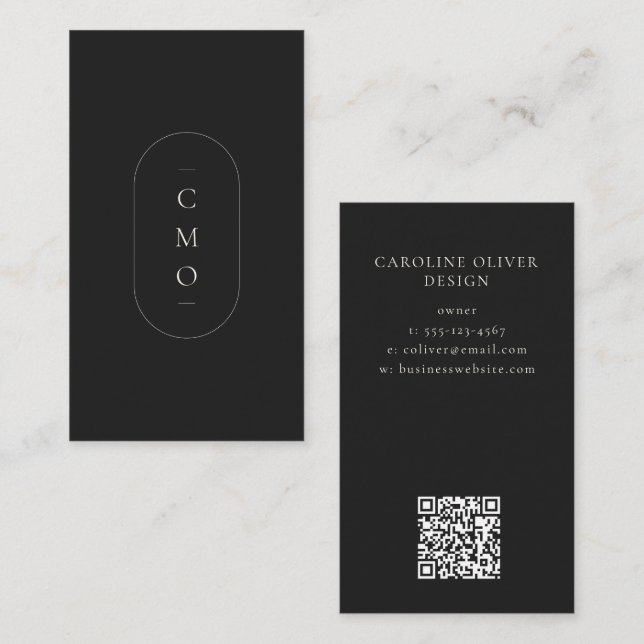 Simple Modern Minimalist Black Monogram Small Business Card (Front/Back)