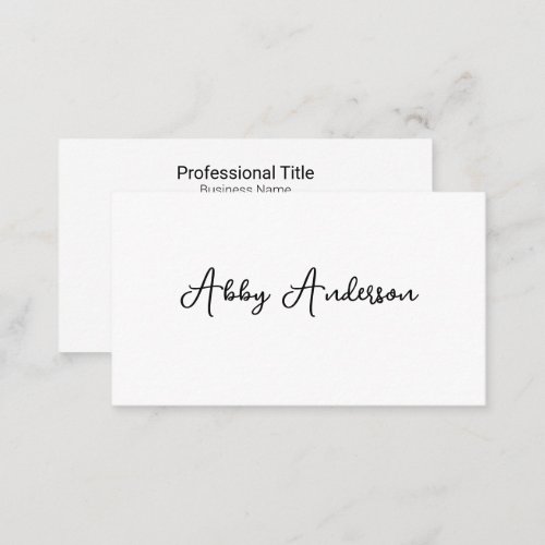 Simple Modern Minimalist Black Script  White Business Card